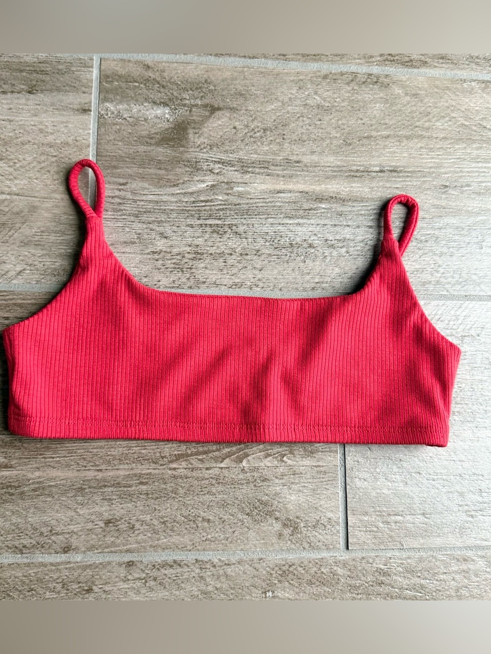 Tiger Friday Red Ribbed Spaghetti-Strap Crop Top Bra